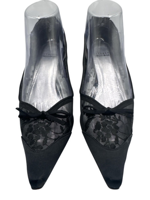 Stuart Weitzman Shoe Size est 9 Black Leather & Textile Pointed Toe Pumps Black / est 9