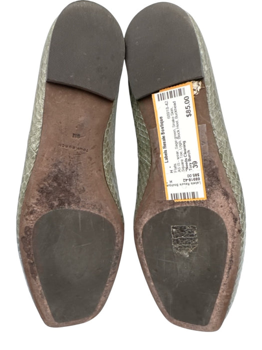Tory Burch Shoe Size 39 Sage green Snake Skin Square Toe Logo Block Heel Flats Sage green / 39