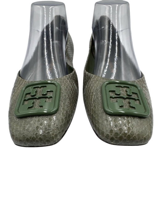 Tory Burch Shoe Size 39 Sage green Snake Skin Square Toe Logo Block Heel Flats Sage green / 39