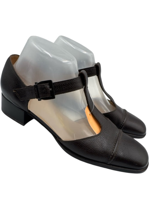 Salvatore Ferragamo Shoe Size 9 Dark Brown Leather Closed toe T Strap Pumps Dark Brown / 9