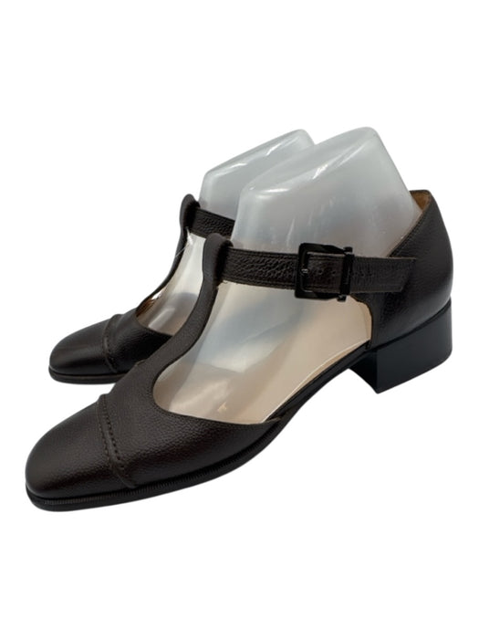Salvatore Ferragamo Shoe Size 9 Dark Brown Leather Closed toe T Strap Pumps Dark Brown / 9