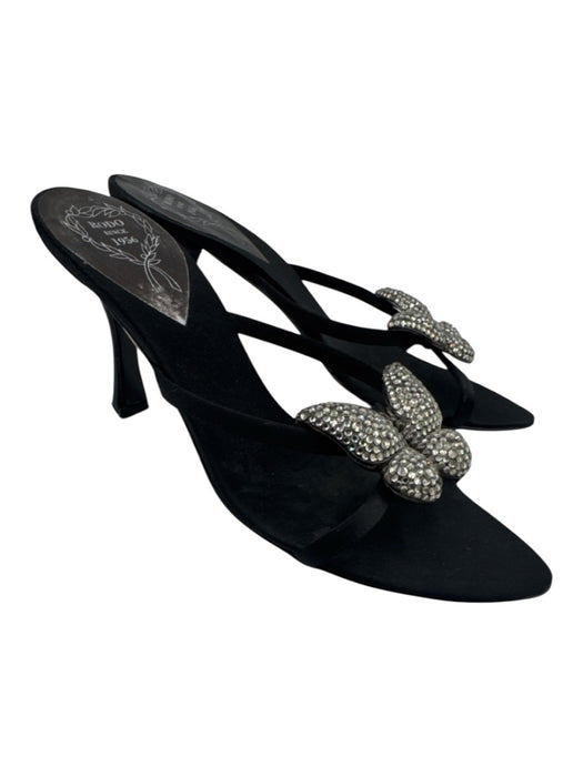 Rodo Shoe Size 38 Black & Clear Leather & Textile Rhinestone Butterfly Sandals Black & Clear / 38