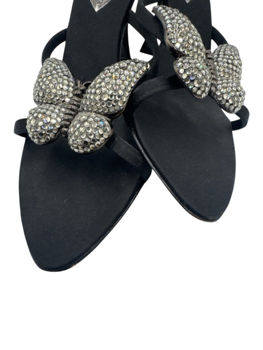 Rodo Shoe Size 38 Black & Clear Leather & Textile Rhinestone Butterfly Sandals Black & Clear / 38