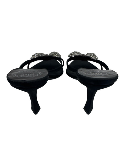 Rodo Shoe Size 38 Black & Clear Leather & Textile Rhinestone Butterfly Sandals Black & Clear / 38