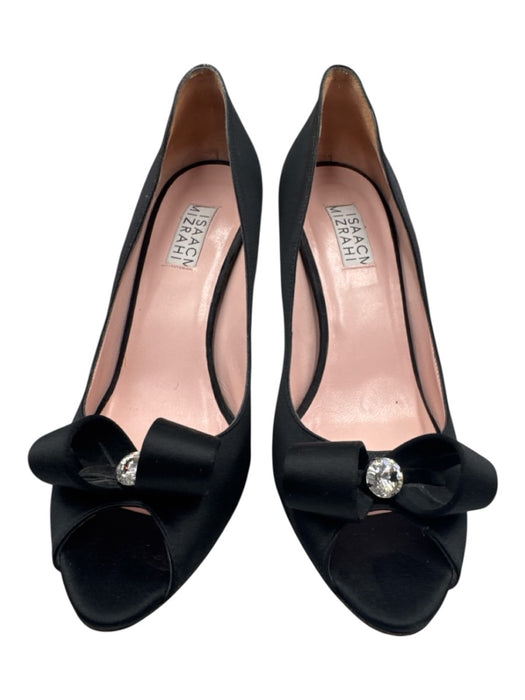 Isaac Mizrahi Shoe Size 8.5 Black Leather & Textile Satin Crystal Bow Pumps Black / 8.5