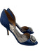 Badgley Mischka Shoe Size 8.5 Navy Blue Leather & Textile Satin Crystal Pumps Navy Blue / 8.5
