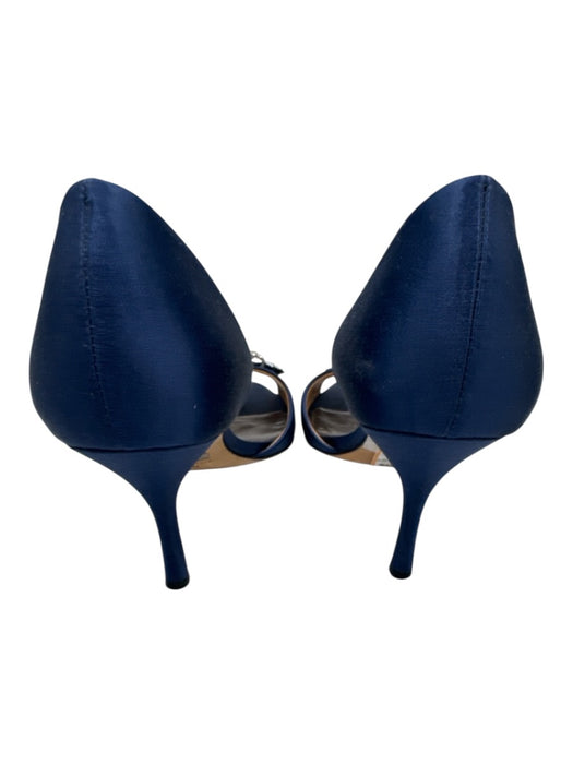Badgley Mischka Shoe Size 8.5 Navy Blue Leather & Textile Satin Crystal Pumps Navy Blue / 8.5