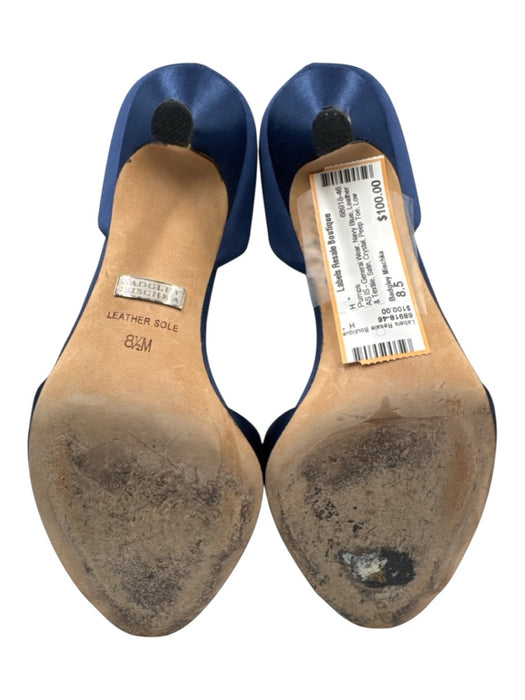 Badgley Mischka Shoe Size 8.5 Navy Blue Leather & Textile Satin Crystal Pumps Navy Blue / 8.5