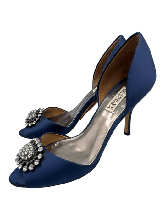 Badgley Mischka Shoe Size 8.5 Navy Blue Leather & Textile Satin Crystal Pumps Navy Blue / 8.5