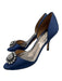 Badgley Mischka Shoe Size 8.5 Navy Blue Leather & Textile Satin Crystal Pumps Navy Blue / 8.5