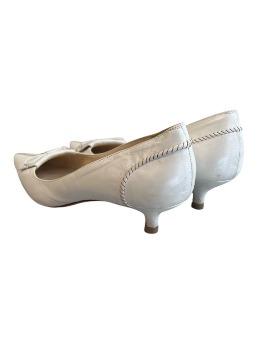 Bruno Magli Shoe Size 39 White Leather Pointed Toe Bow Kitten Heel Shoes White / 39