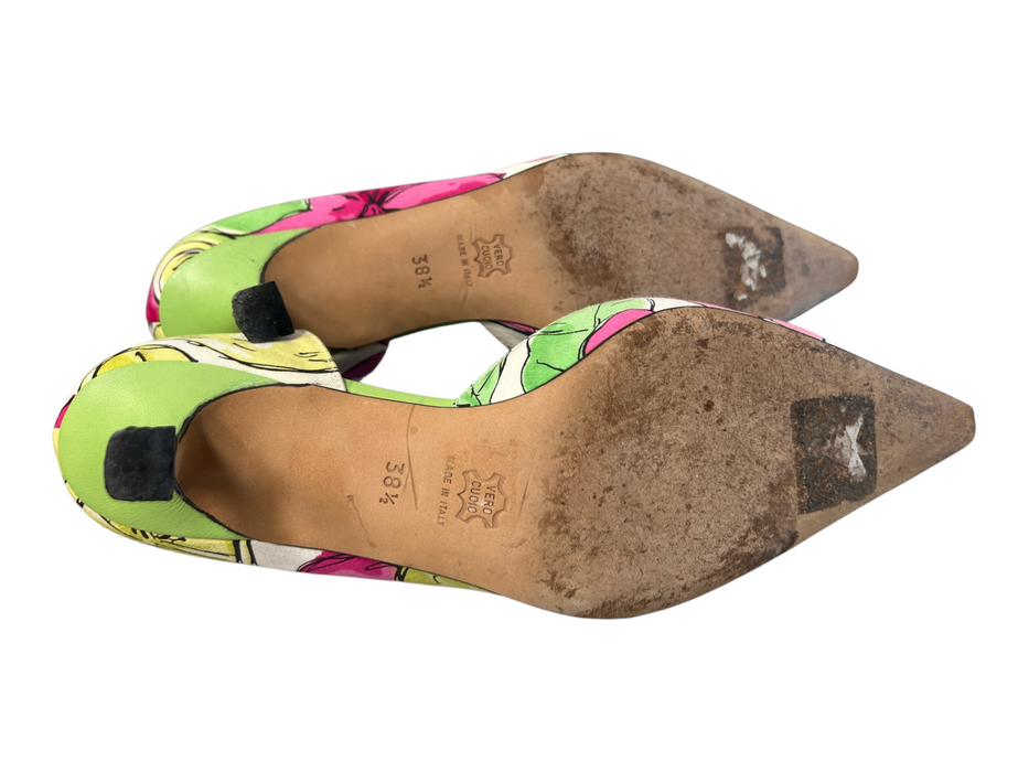 Bluemarine Shoe Size 38.5 Pink, Green & Yellow Fabric Mid Heel Pointed Toe Shoes Pink, Green & Yellow / 38.5
