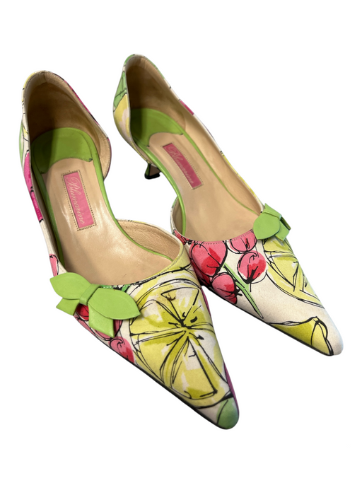 Bluemarine Shoe Size 38.5 Pink, Green & Yellow Fabric Mid Heel Pointed Toe Shoes Pink, Green & Yellow / 38.5