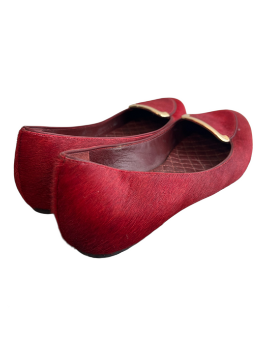 Tory Burch Shoe Size 8.5 Red Calf hair Gold hardware Almond Toe Flat Shoes Red / 8.5