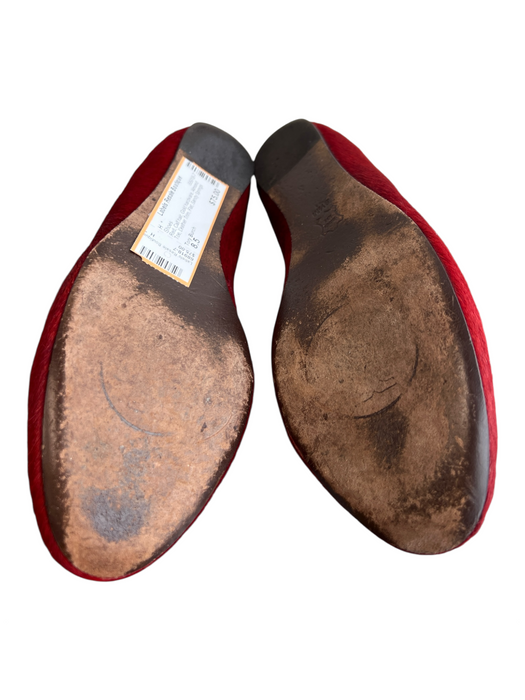 Tory Burch Shoe Size 8.5 Red Calf hair Gold hardware Almond Toe Flat Shoes Red / 8.5