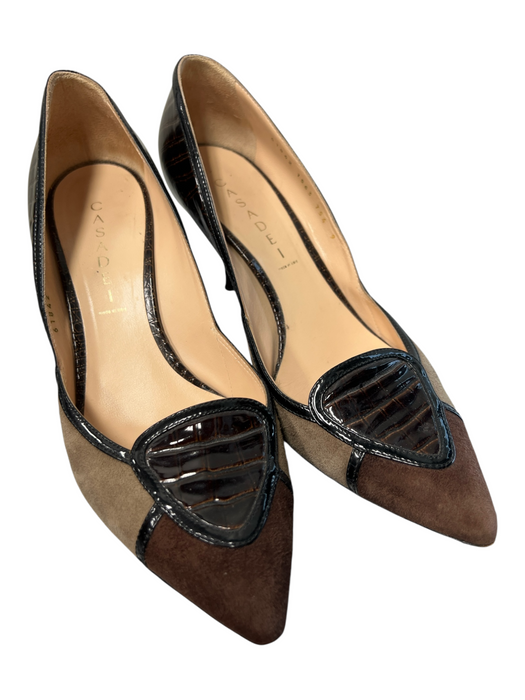 Casadei Shoe Size 9 Brown & Tan Suede & Leather Heel Color Block Pump Shoes Brown & Tan / 9