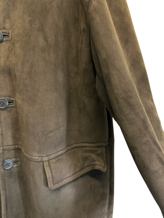 Zegna Size 50 Brown Leather Solid Shearling Men's Jacket Brown / 50