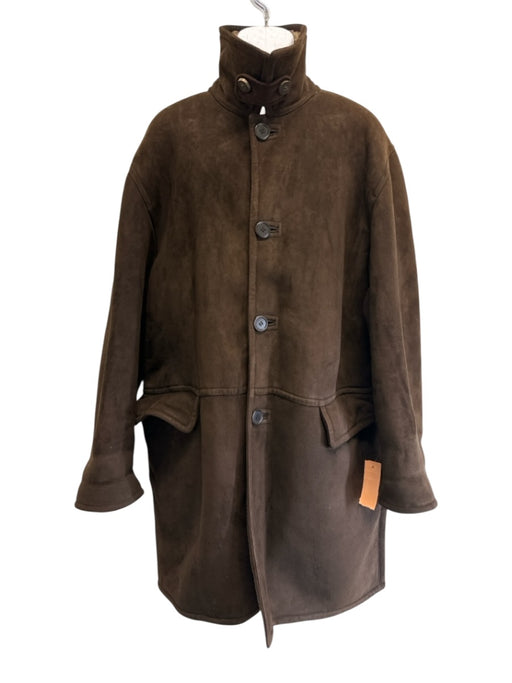 Zegna Size 50 Brown Leather Solid Shearling Men's Jacket Brown / 50
