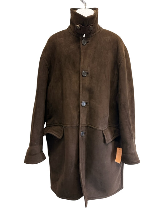 Zegna Size 50 Brown Leather Solid Shearling Men's Jacket Brown / 50