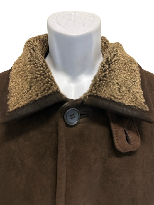 Zegna Size 50 Brown Leather Solid Shearling Men's Jacket Brown / 50