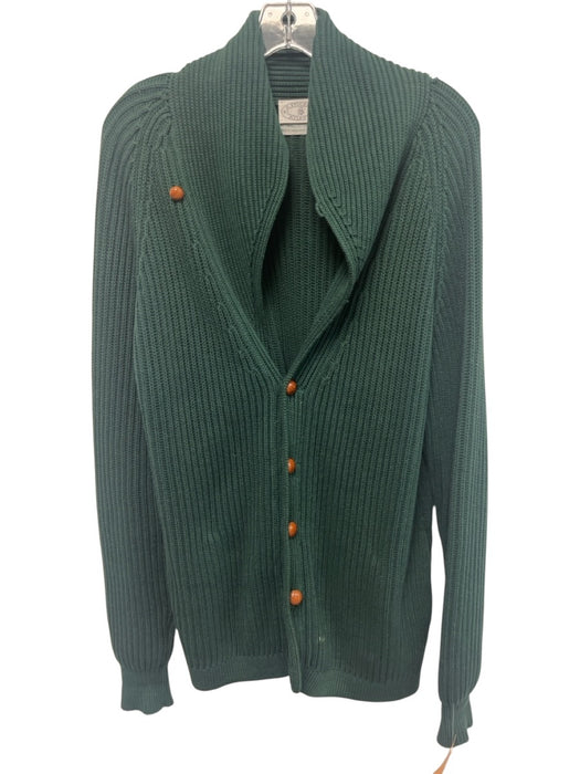 H Stockton Size M Green Cotton Ribbed Cardigan Men's Sweater Green / M