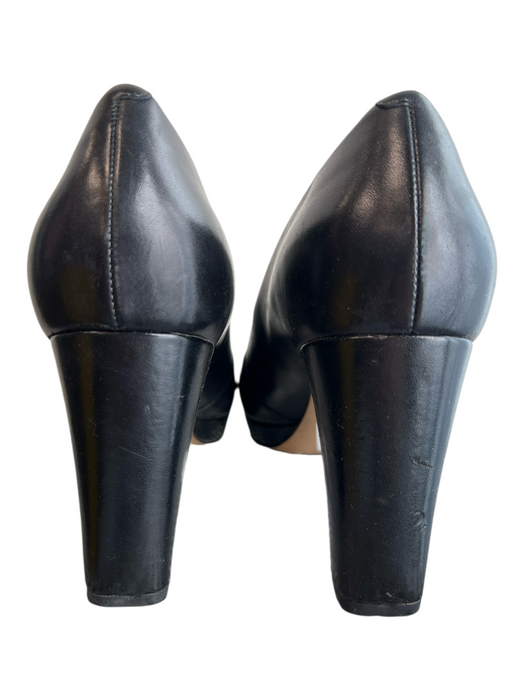 Clarks Shoe Size 12 Black Leather Peep Toe Cross Over Block Heel Shoes Black / 12