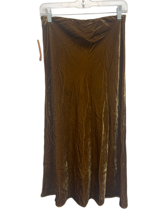 Faherty Size S Mustard Brown Viscose & Silk Elastic Waistband Velvet Slip Skirt Mustard Brown / S