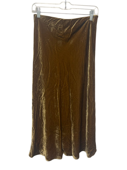Faherty Size S Mustard Brown Viscose & Silk Elastic Waistband Velvet Slip Skirt Mustard Brown / S