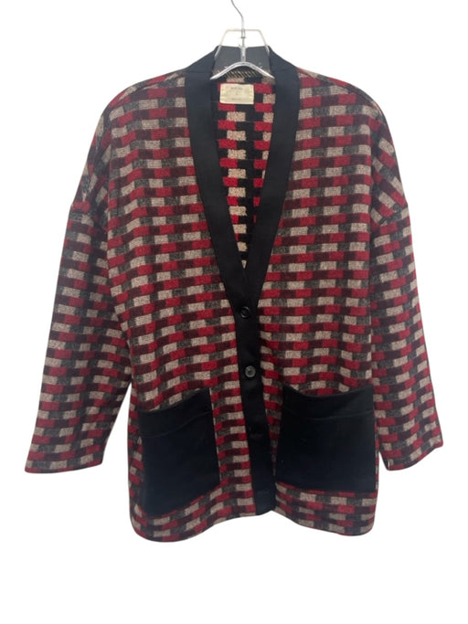 Billy Reid Size S Black, Red & Beige Wool Blend Geometric Button Front Sweater Black, Red & Beige / S