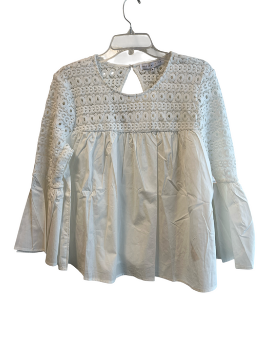 endless rose Size M White Cotton Lace Detail Long Sleeve Round Neck A line Top White / M