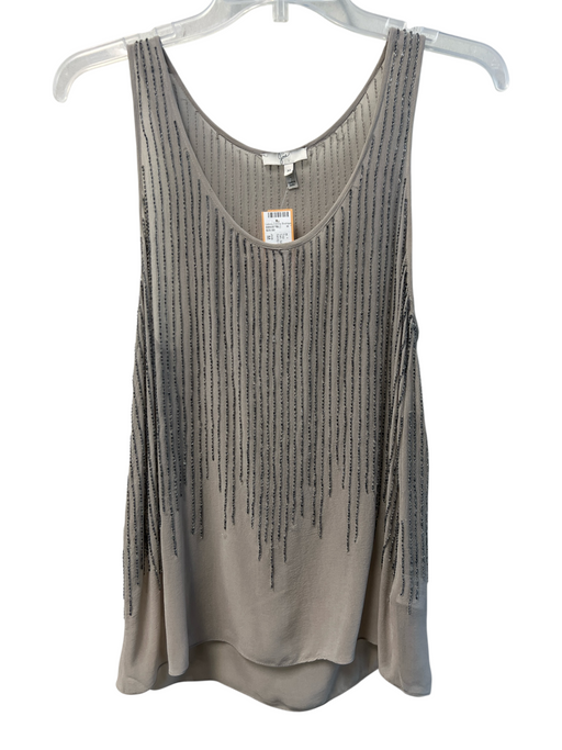 Joie Size M Tan Silk Beaded Scoop Neck Tank Top Tan / M