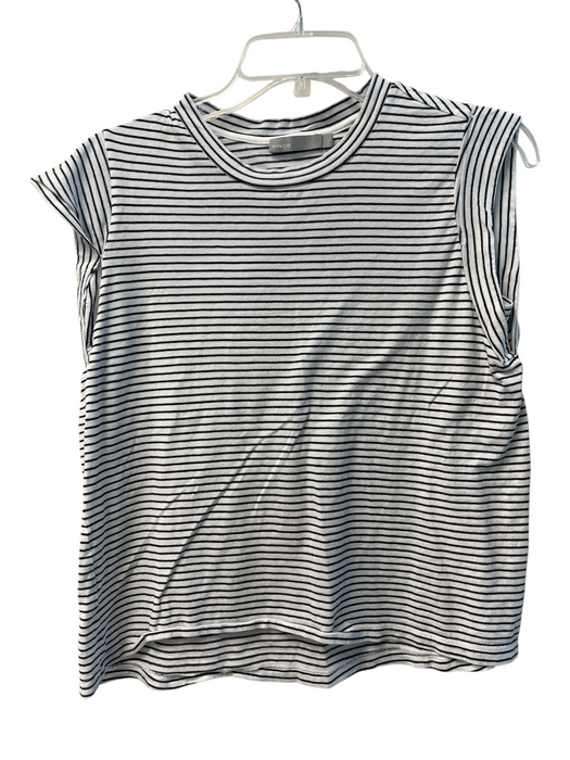 Vince Size S Black & White Cotton Crew Neck Cap Sleeve Horizontal Stripe Top Black & White / S