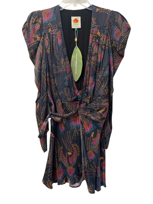 Farm Rio Size S Navy & Multi Viscose V Neck Wrap V Neck Abstract Dress Navy & Multi / S