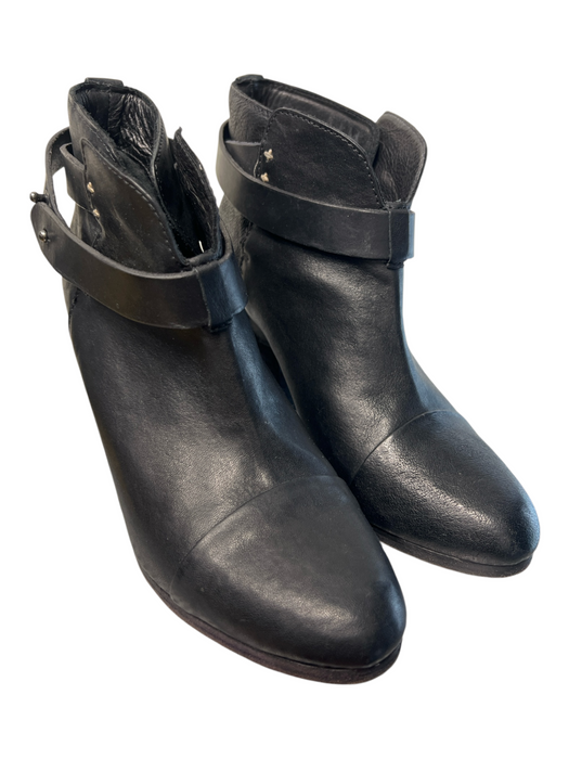 Rag & Bone Shoe Size 39 Black Leather Almond Toe Strap Detail Block Heel Booties Black / 39