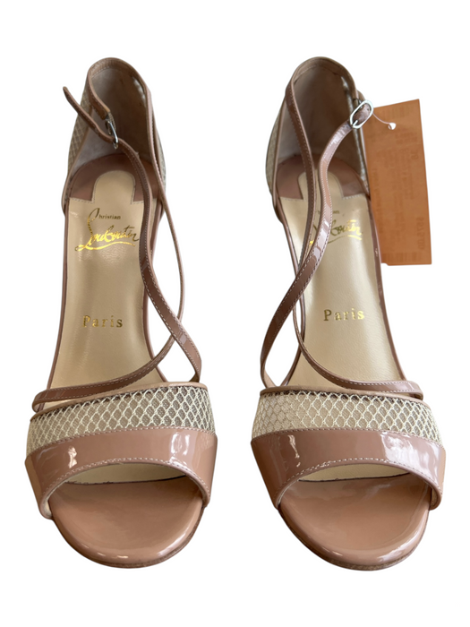 Christian Louboutin Shoe Size 38 Tan Patent Leather Mesh Detail Open Toe Shoes Tan / 38