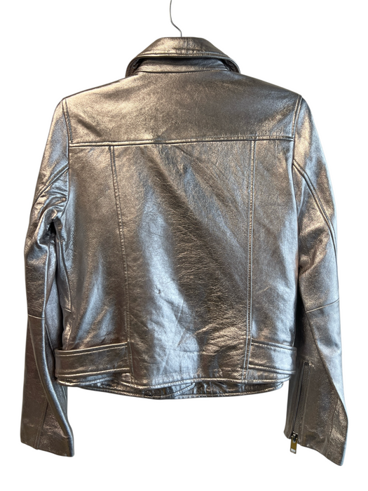 Walter Baker Size S Silver Polyester Faux Leather Metallic Moto Belted Jacket Silver / S