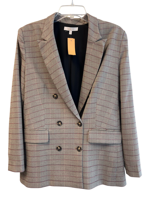 Wayf Size 8 Brown Polyester Blend Plaid Double Breasted Shoulder Pads Jacket Brown / 8