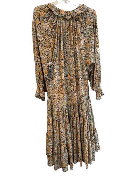 Free People Size S Yellow & Multi Viscose Tie V Neck Long Sleeve Floral Dress Yellow & Multi / S