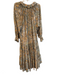 Free People Size S Yellow & Multi Viscose Tie V Neck Long Sleeve Floral Dress Yellow & Multi / S