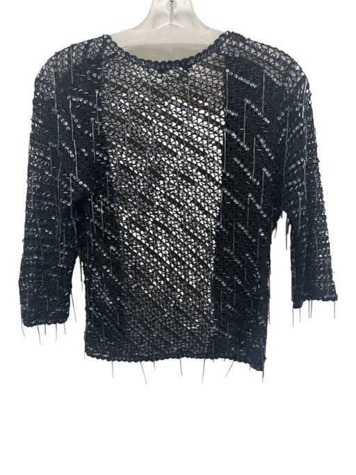 Karen Millen Size 2 Black & Gunmetal Viscose Open Knit Beaded & Sequined Jacket Black & Gunmetal / 2