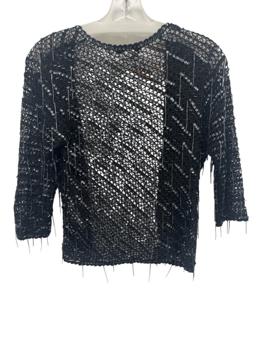 Karen Millen Size 2 Black & Gunmetal Viscose Open Knit Beaded & Sequined Jacket Black & Gunmetal / 2