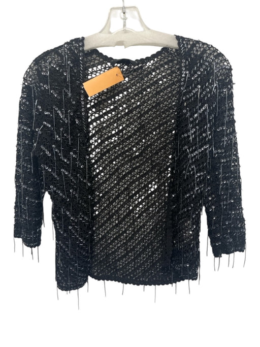 Karen Millen Size 2 Black & Gunmetal Viscose Open Knit Beaded & Sequined Jacket Black & Gunmetal / 2