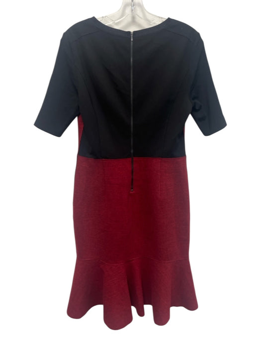 Elie Tahari Size 6 Red & Black Rayon Blend 1/2 Sleeve Paneled Flare Hem Dress Red & Black / 6