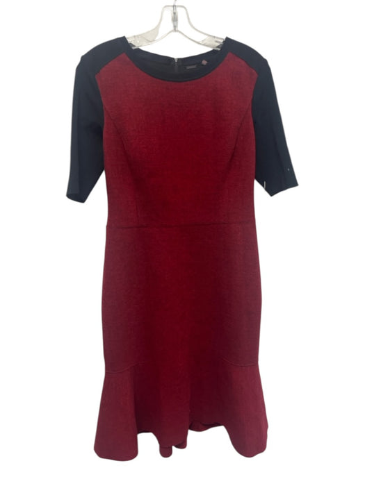 Elie Tahari Size 6 Red & Black Rayon Blend 1/2 Sleeve Paneled Flare Hem Dress Red & Black / 6