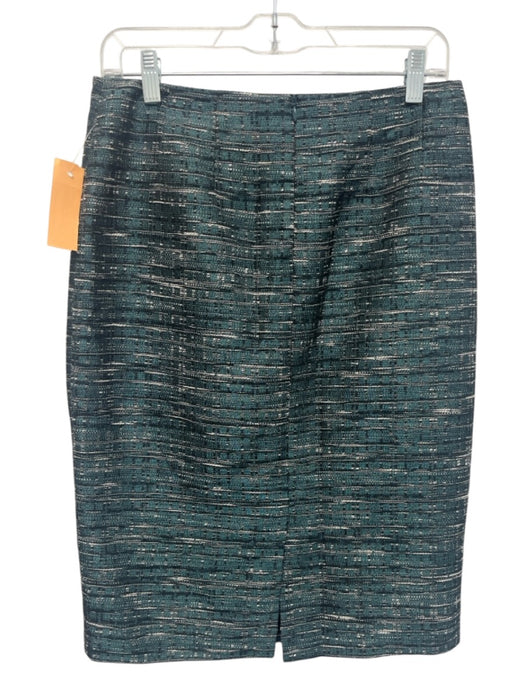 Lafayette 148 Size 4 Teal Green, Black & Cream White Cotton Blend Tweed Skirt Teal Green, Black & Cream White / 4
