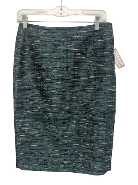 Lafayette 148 Size 4 Teal Green, Black & Cream White Cotton Blend Tweed Skirt Teal Green, Black & Cream White / 4