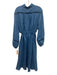 Boteh Size 3 Blue Linen Long Balloon Sleeve 1/2 Button Drawstring Waist Dress Blue / 3