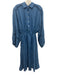 Boteh Size 3 Blue Linen Long Balloon Sleeve 1/2 Button Drawstring Waist Dress Blue / 3