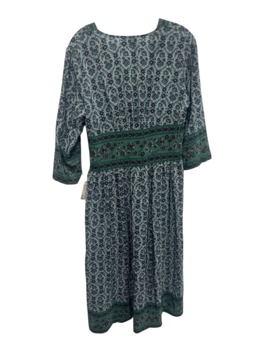 Sea New York Size 8 Green, Blue & Red Silk Geometric Floral Print V Neck Dress Green, Blue & Red / 8