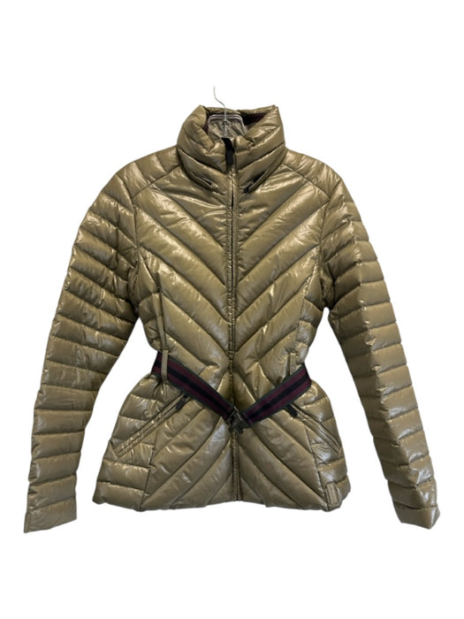 Hunter Size Small Taupe Gold Polyester Down Fill Quilted Zip Front Stripe Jacket Taupe Gold / Small